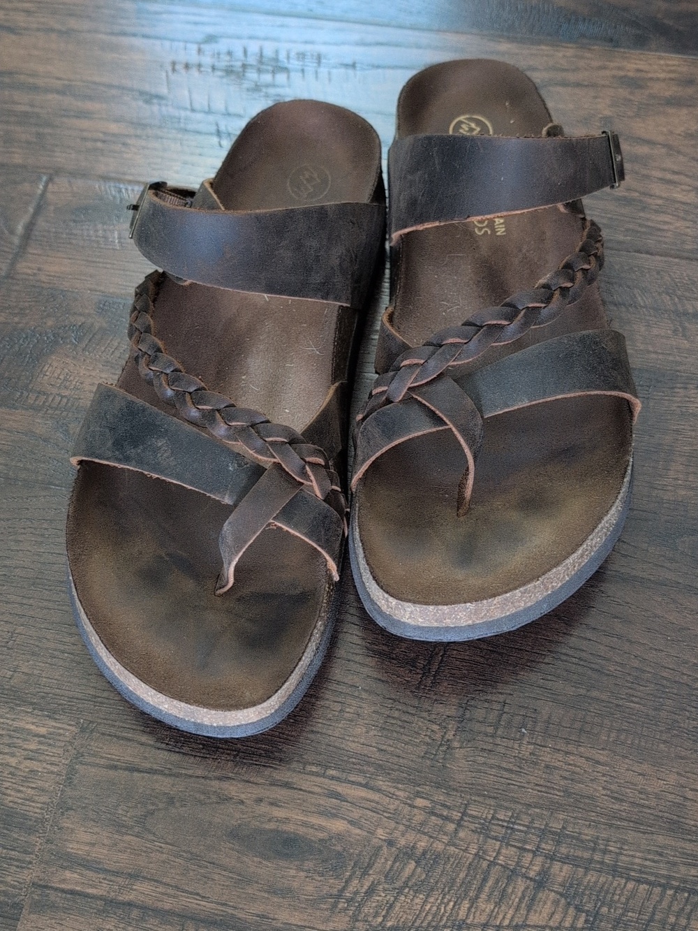 Women’s Dark Brown Braided Leather Sandal Slides with Buckle